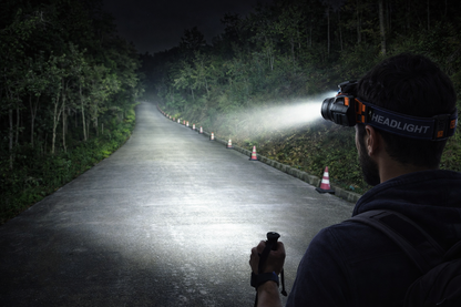 Linterna Frontal LED Recargable con Sensor y Zoom Telescópico