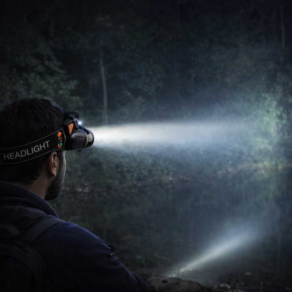 Linterna Frontal LED Recargable con Sensor y Zoom Telescópico